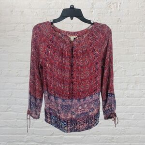 Lucky Brand Red and Blue Peasant Blouse Size XS